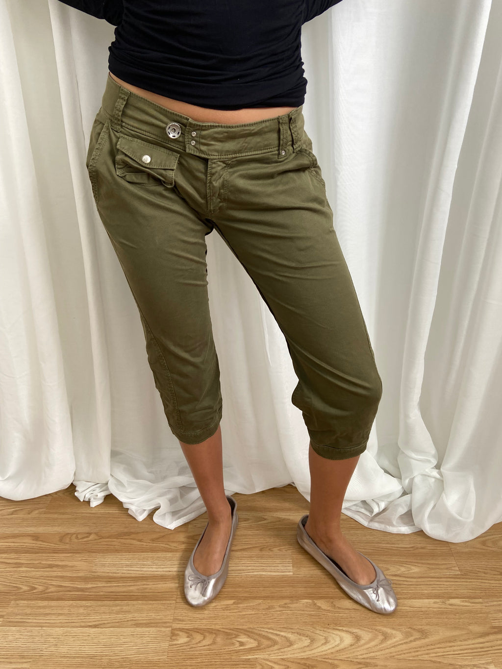Miss Sixty Khaki Capri Trousers - Size UK 10