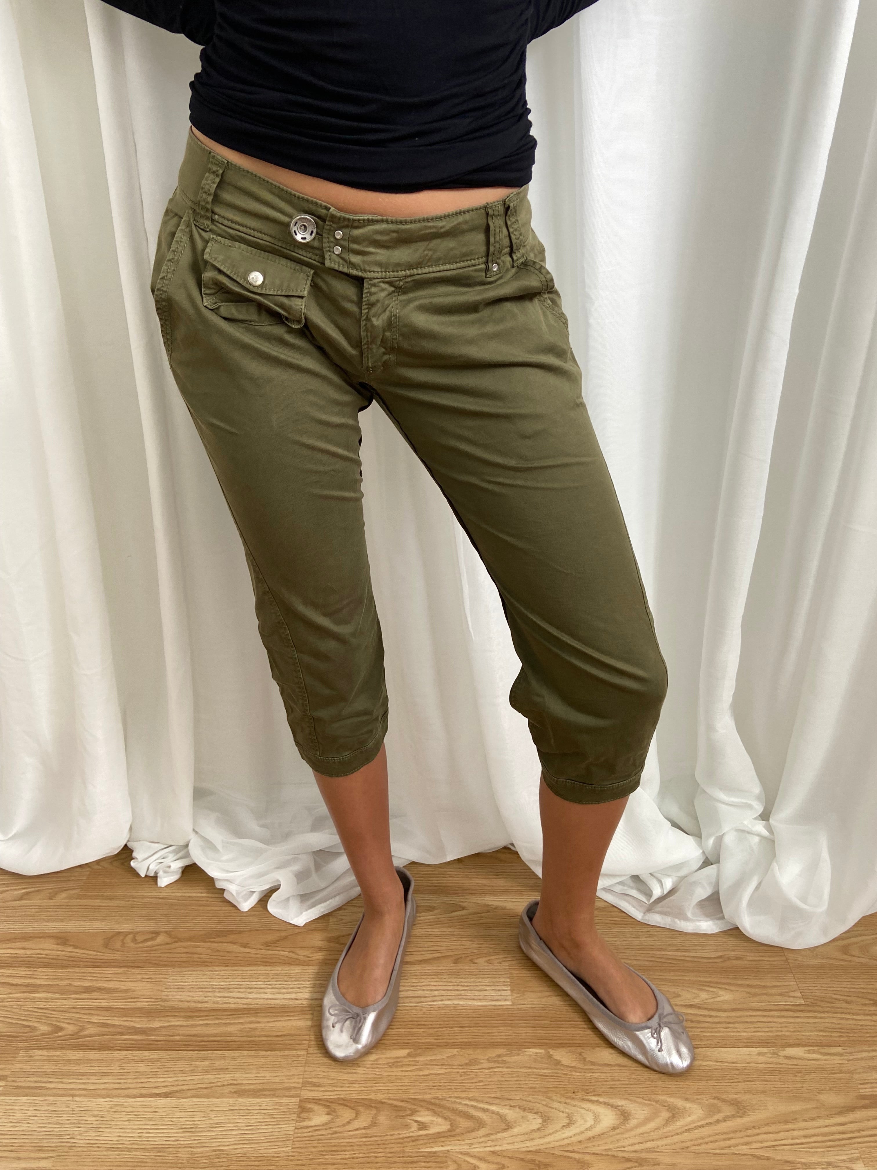 Miss Sixty Khaki Capri Trousers - Size UK 10