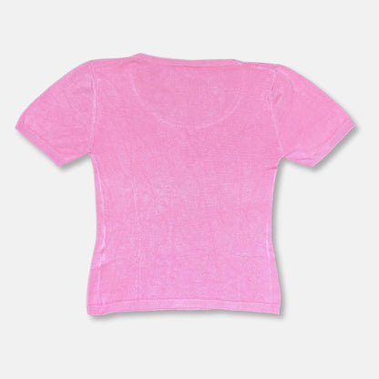 00s Pink knit T Shirt - Size S - Funky Cat