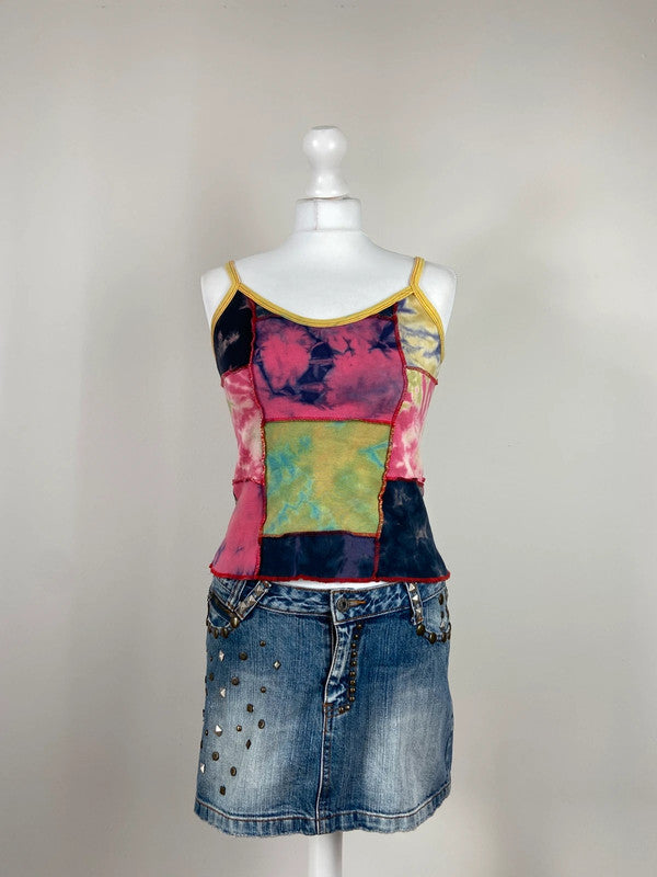 90s Tie-Dye Patchwork Cami Top - Size S - Funky Cat