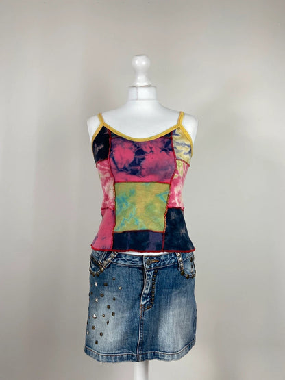 90s Tie-Dye Patchwork Cami Top - Size S