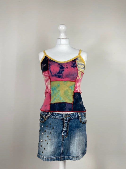 90s Tie-Dye Patchwork Cami Top - Size S