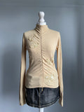 Vintage 00s Sequin Double Zip Top - Size S/M - Funky Cat