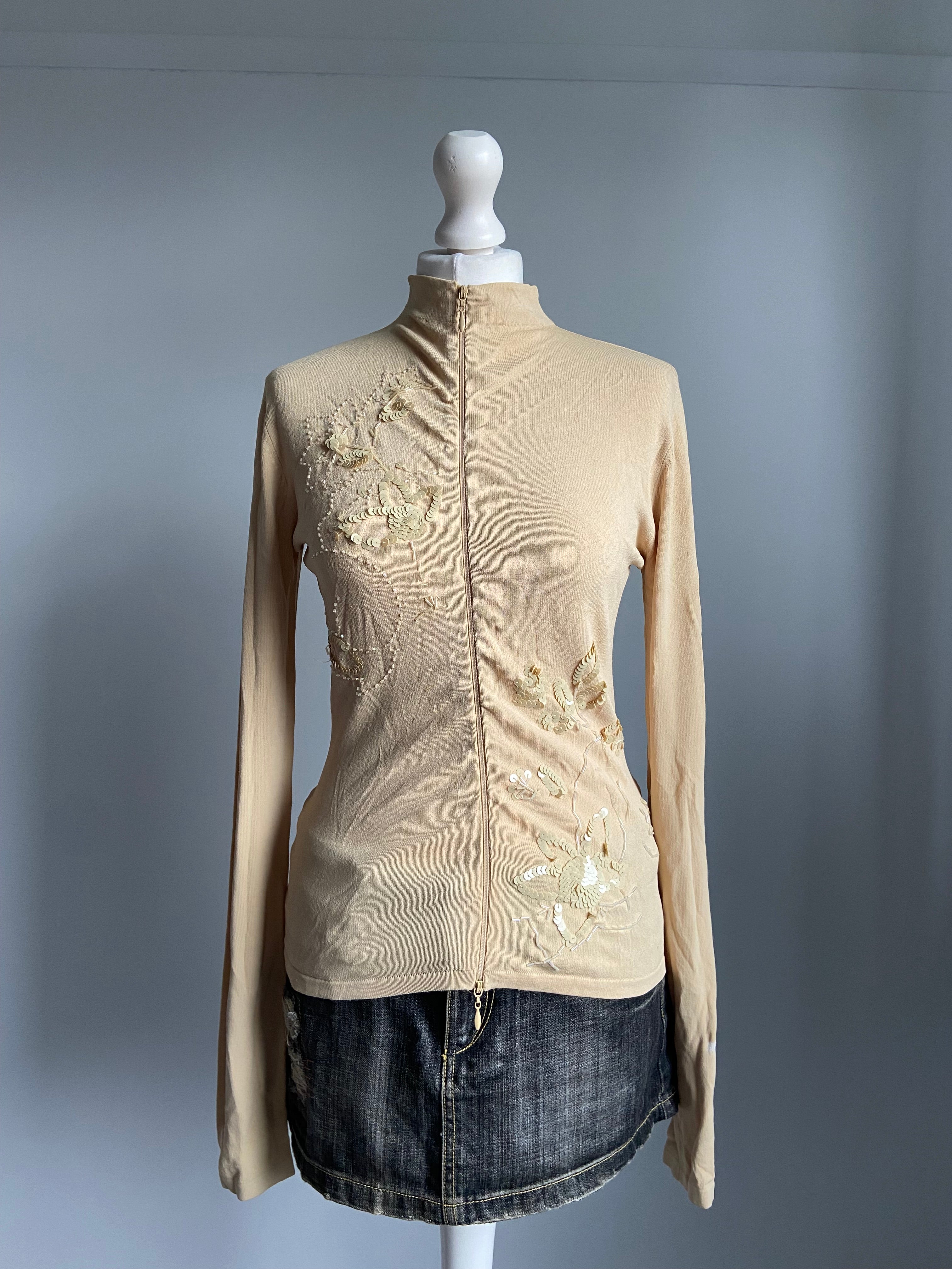 Vintage 00s Sequin Double Zip Top - Size S/M - Funky Cat