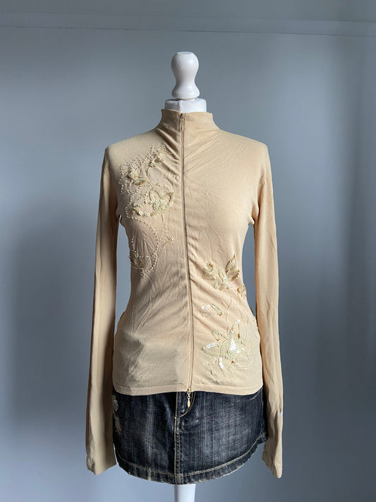 Vintage 00s Sequin Double Zip Top - Size S/M - Funky Cat