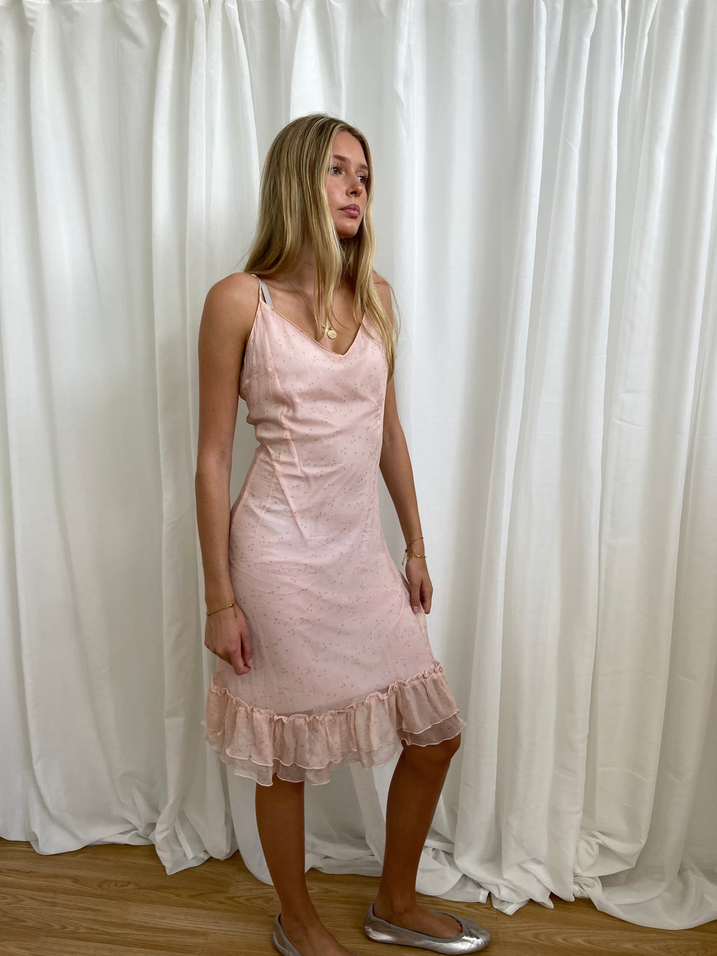Vintage Rose Silk Strappy Dress - Size M/L