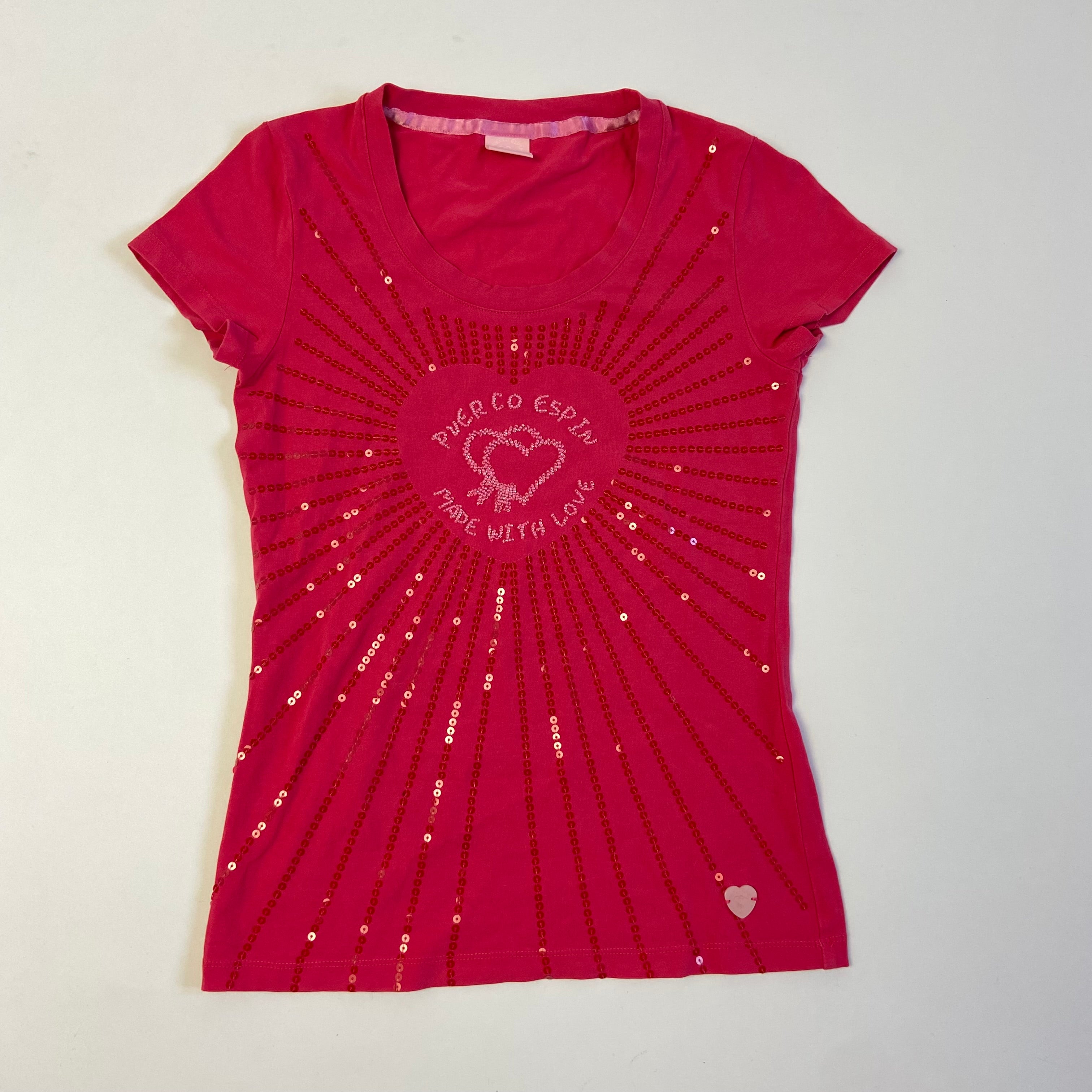 00s Hot Pink Sequin T-Shirt - Size S - Funky Cat