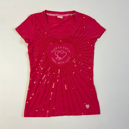 00s Hot Pink Sequin T-Shirt - Size S