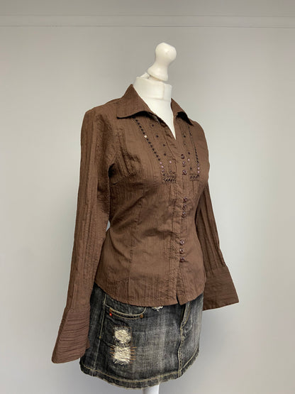 Vintage 00s Sequin Embellished Top - Size M - Funky Cat