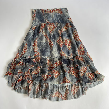 00s Patchwork Printed Ruffled Skirt - Size S/M