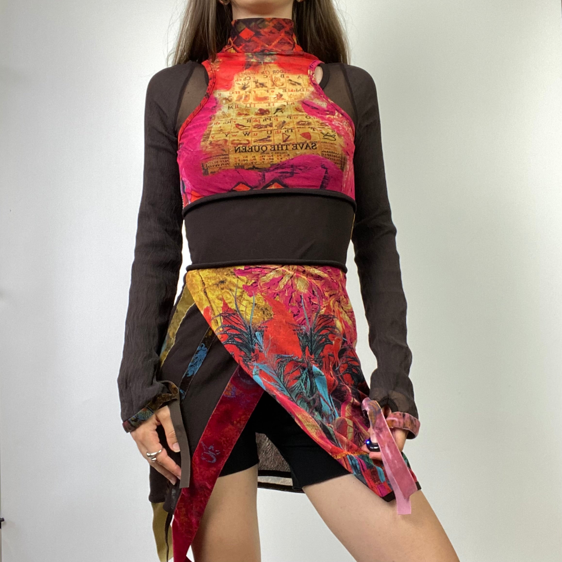 Save The Queen Graphic Mesh Asymmetric Tunic - Size XS/S - Funky Cat