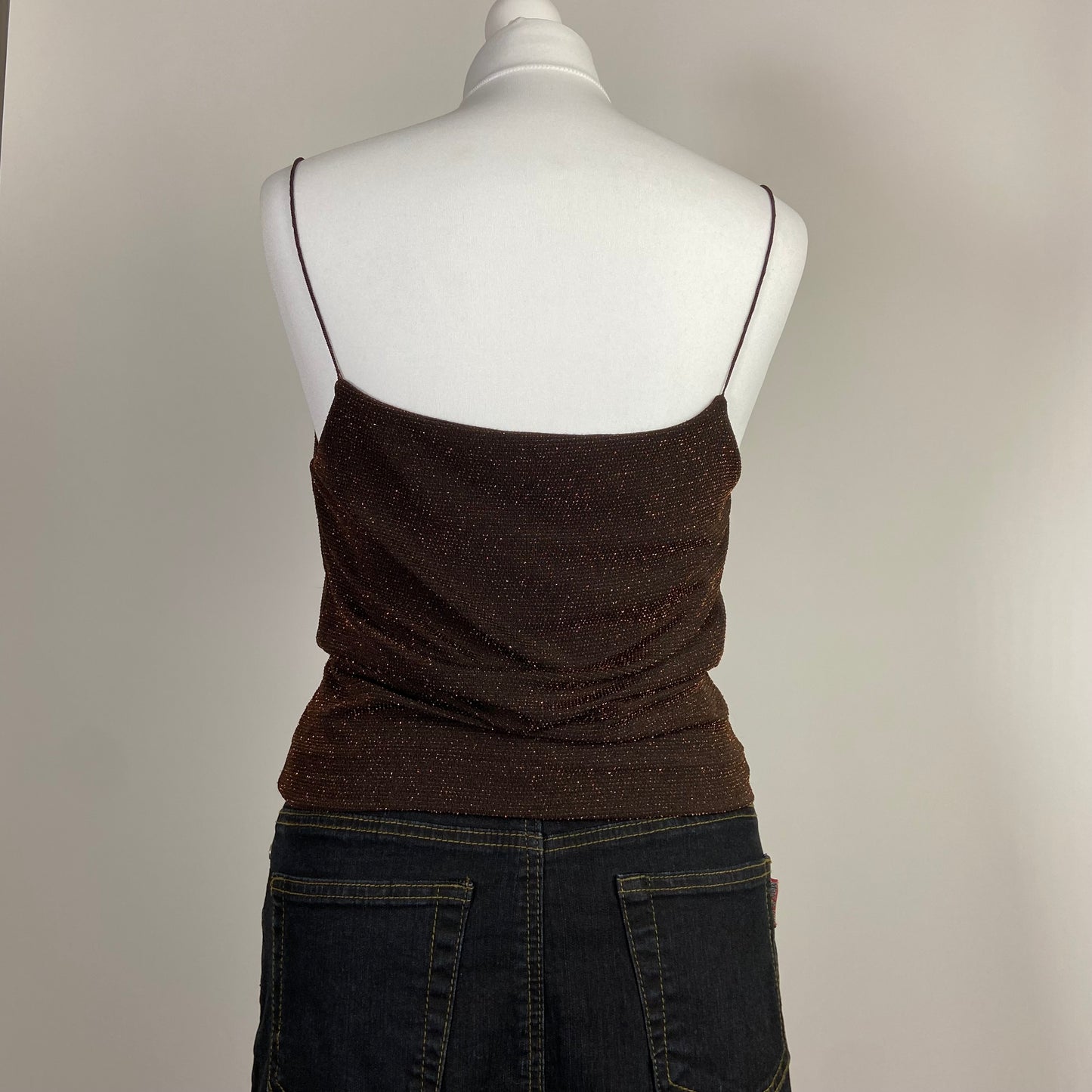 00s Brown Sparkly Cami Top - Size L