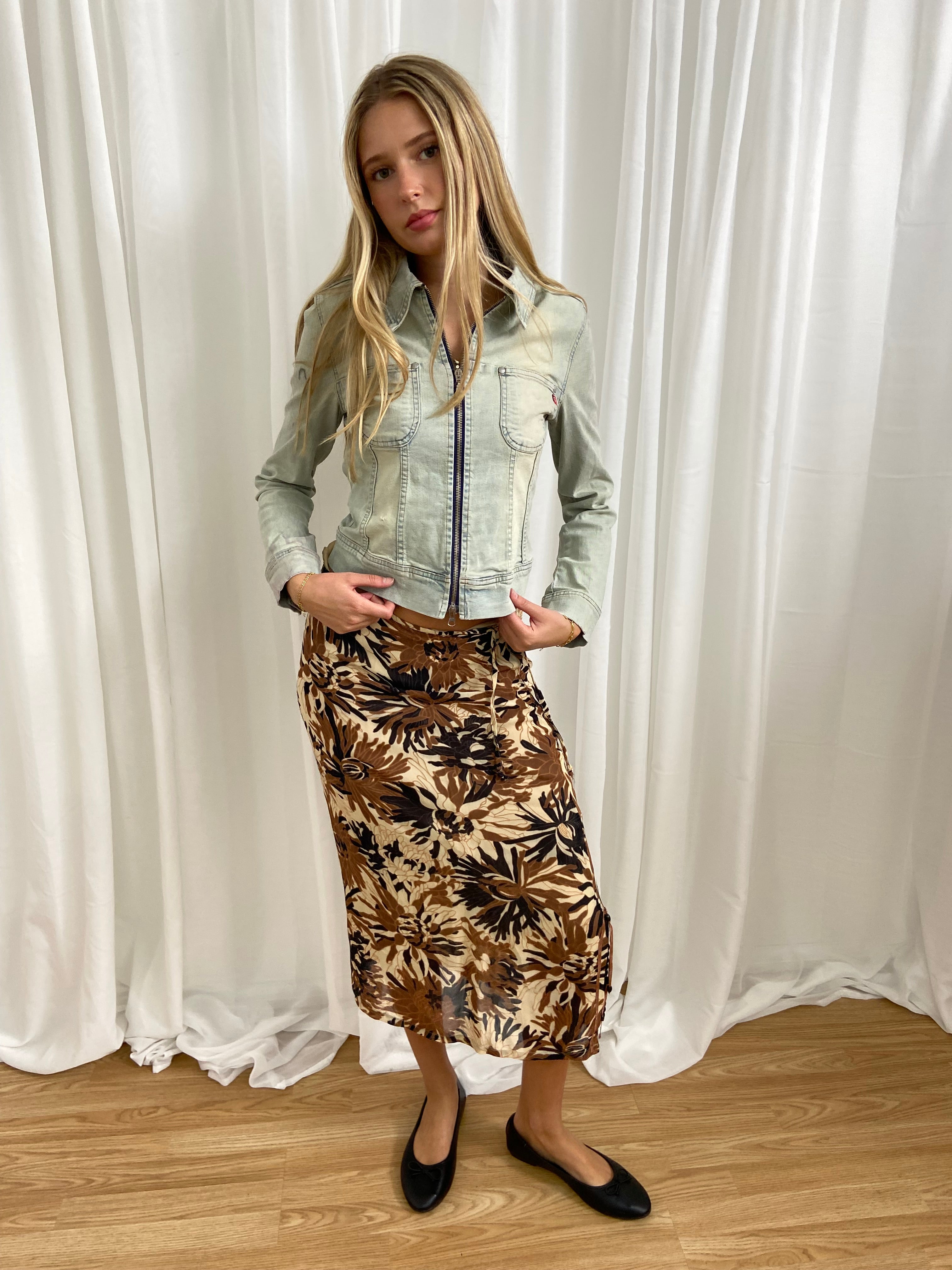 Vintage 00s Floral Midi Skirt - Size UK 8