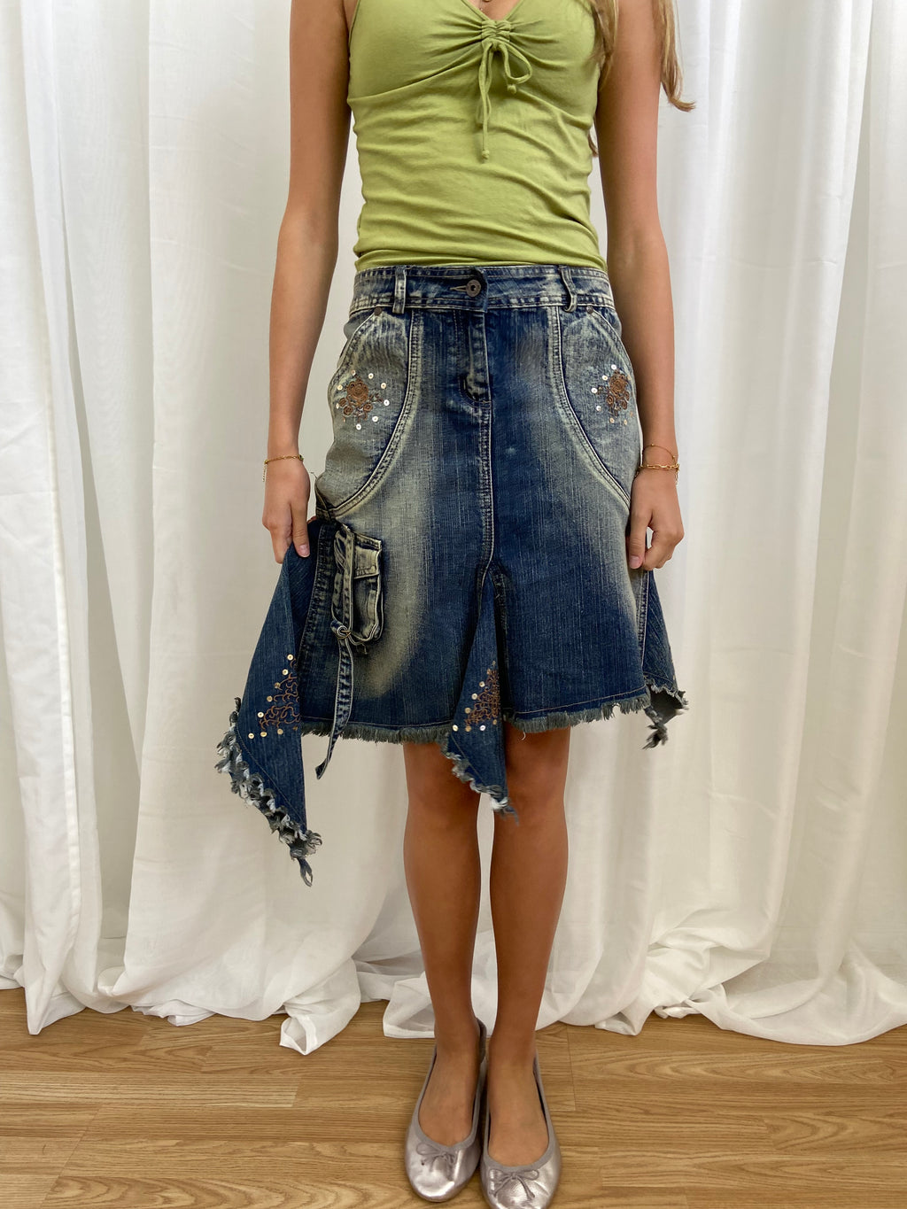 Vintage 00s Asymmetrical Denim Skirt - Size L
