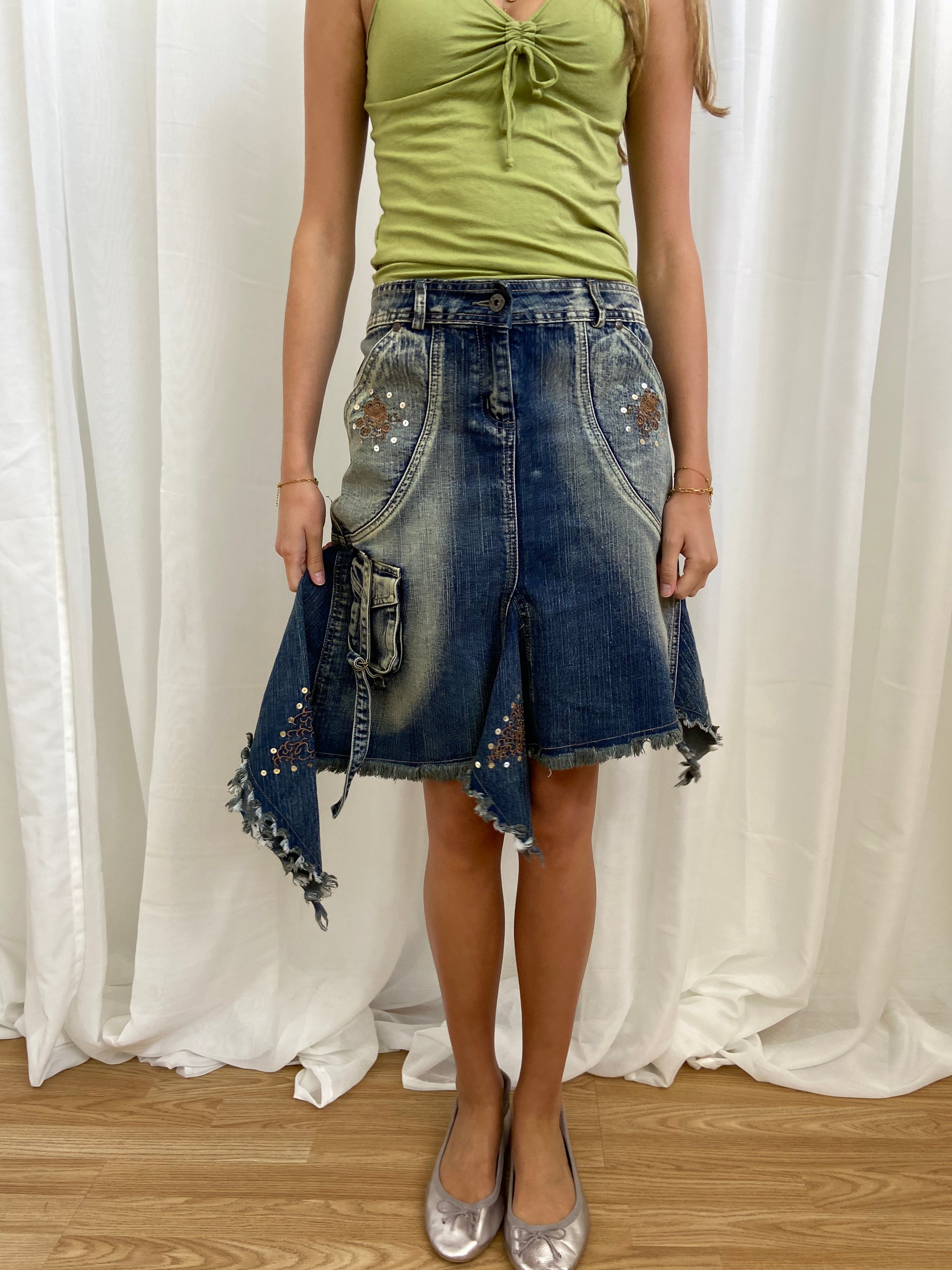 Vintage 00s Asymmetrical Denim Skirt - Size L