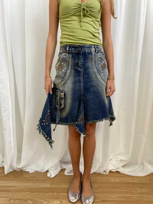 Vintage 00s Asymmetrical Denim Skirt - Size L - Funky Cat