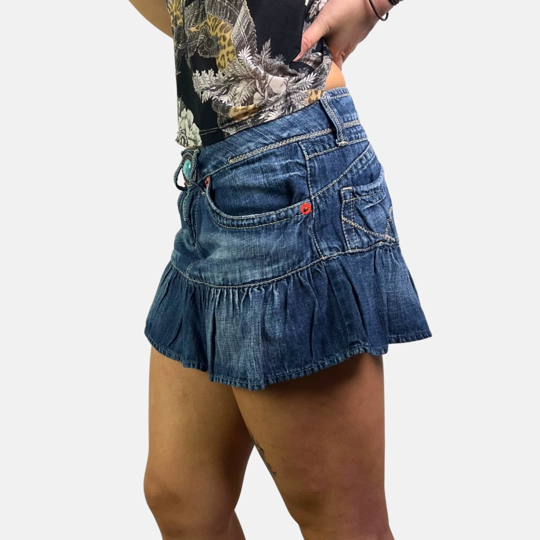 00s Denim Mini Skirt - Size M - Funky Cat