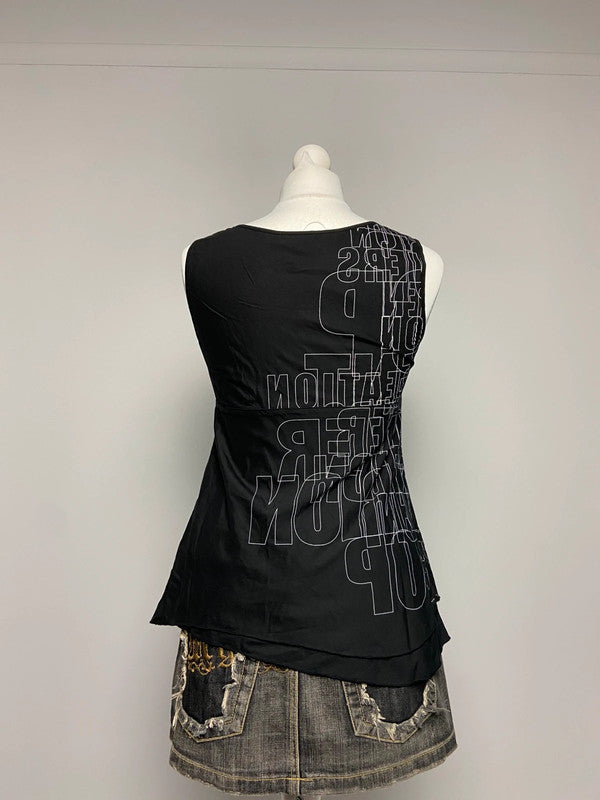 Cop Copine Graphic Print Asymmetric Top - Size XS/S - Funky Cat