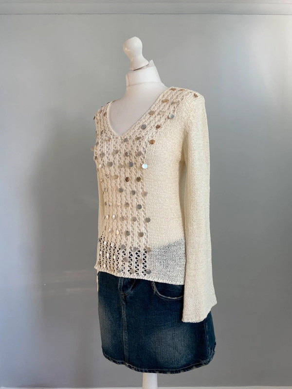 Vintage 00s Embellished Knit Top - Size M - Funky Cat