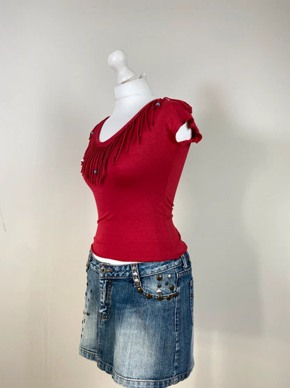 90s Beaded Fringe Baby Tee - Size M