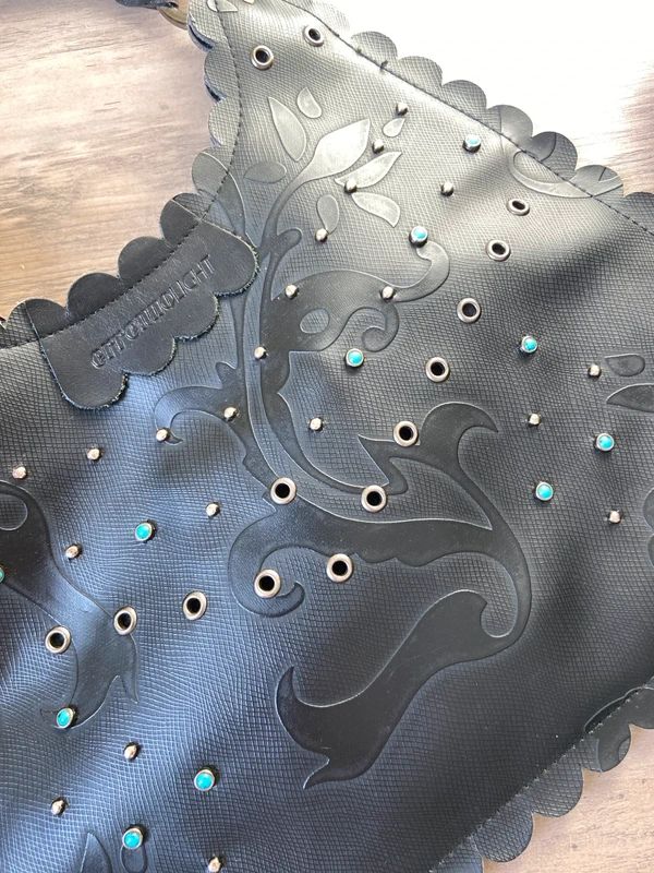 Vintage Black Leather Studded Bag - Funky Cat
