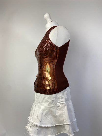 90s Brown Sequin Top - Size S