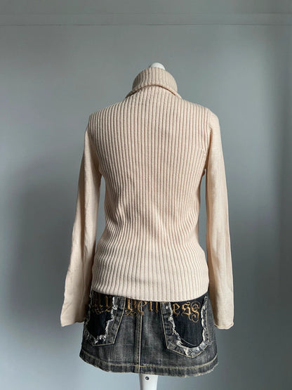 Vintage 00s Asymmetric Zip Up Ribbed Jumper - Size M - Funky Cat