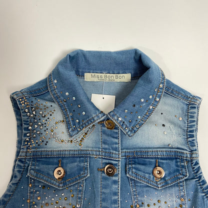 00s Rhinestone Embellished Denim Waistcoat - Size XS