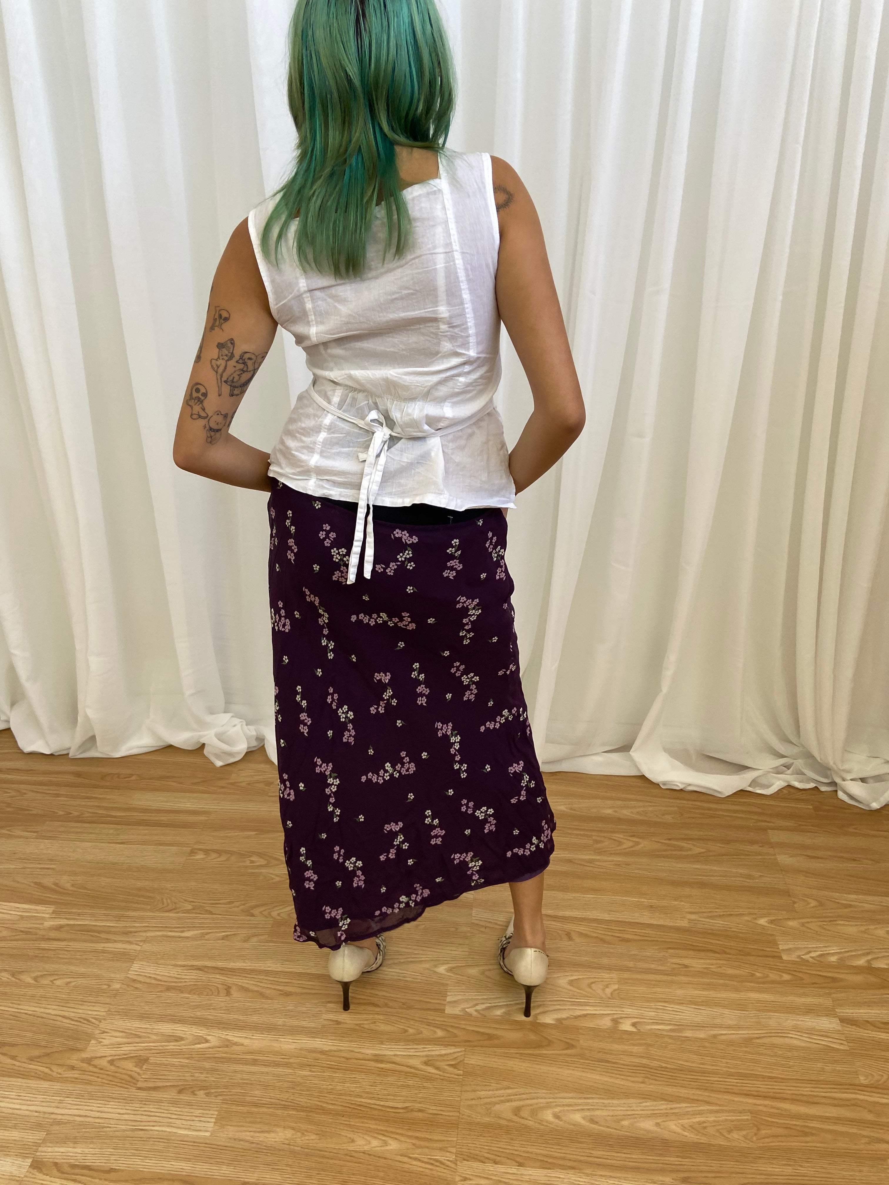 Vintage 00s Floral Mesh Skirt - Size S