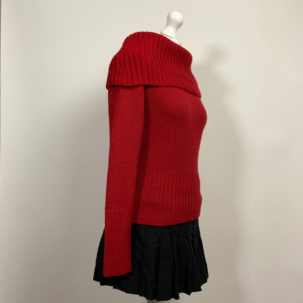 00s Red Off The Shoulder Jumper - Size M - Funky Cat