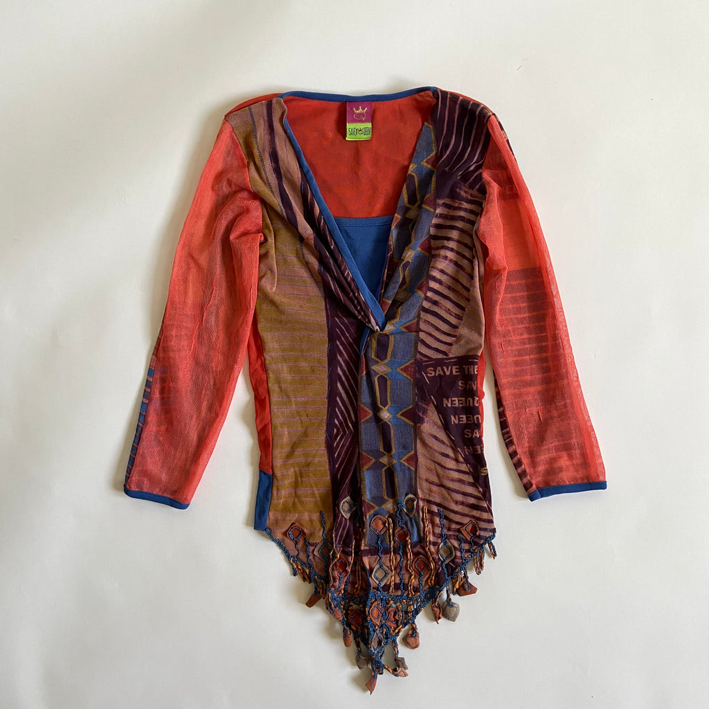 Save The Queen Asymmetric Abstract Print Top - Size S - Funky Cat