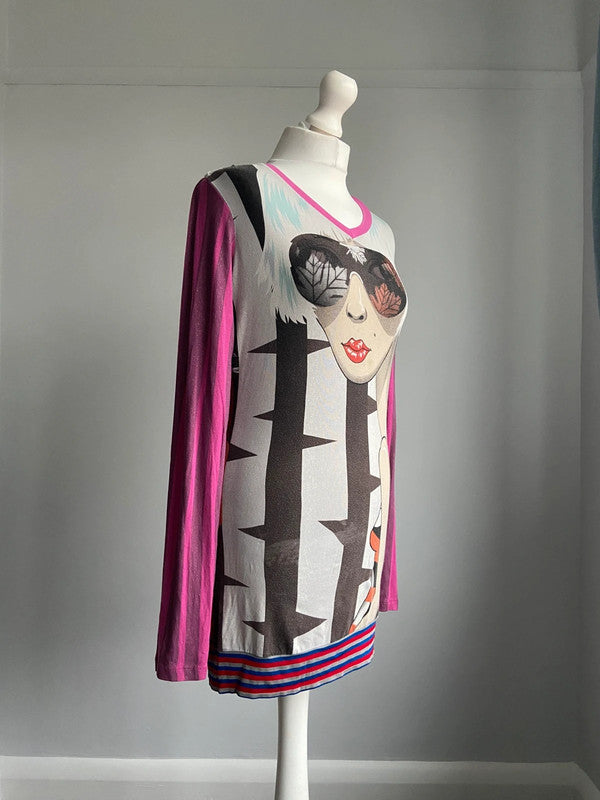 Custo Barcelona Graphic Print Striped Dress - Size S/M