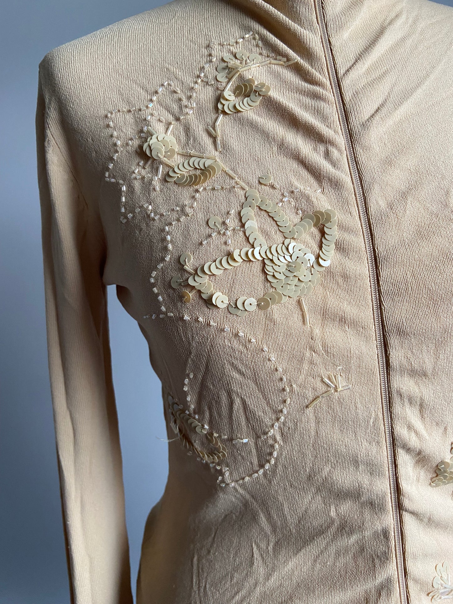 Vintage 00s Sequin Double Zip Top - Size S/M - Funky Cat