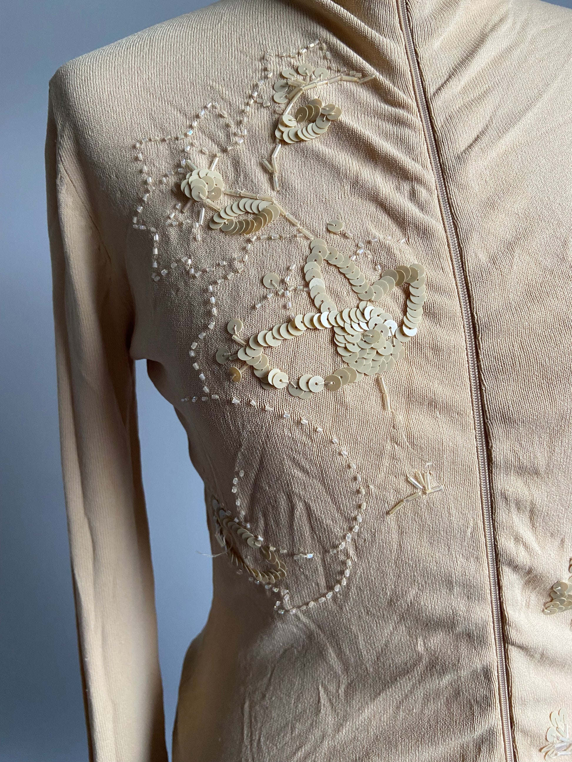 Vintage 00s Sequin Double Zip Top - Size S/M - Funky Cat