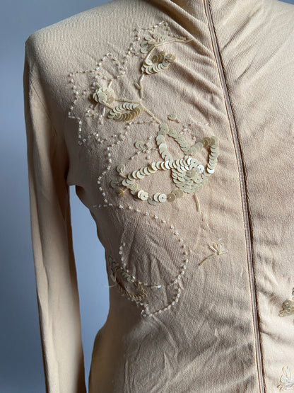 Vintage 00s Sequin Double Zip Top - Size S/M - Funky Cat