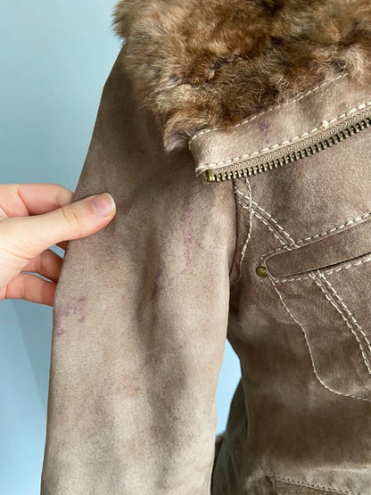 Vintage 00s Fur Trim Leather Jacket - Size M