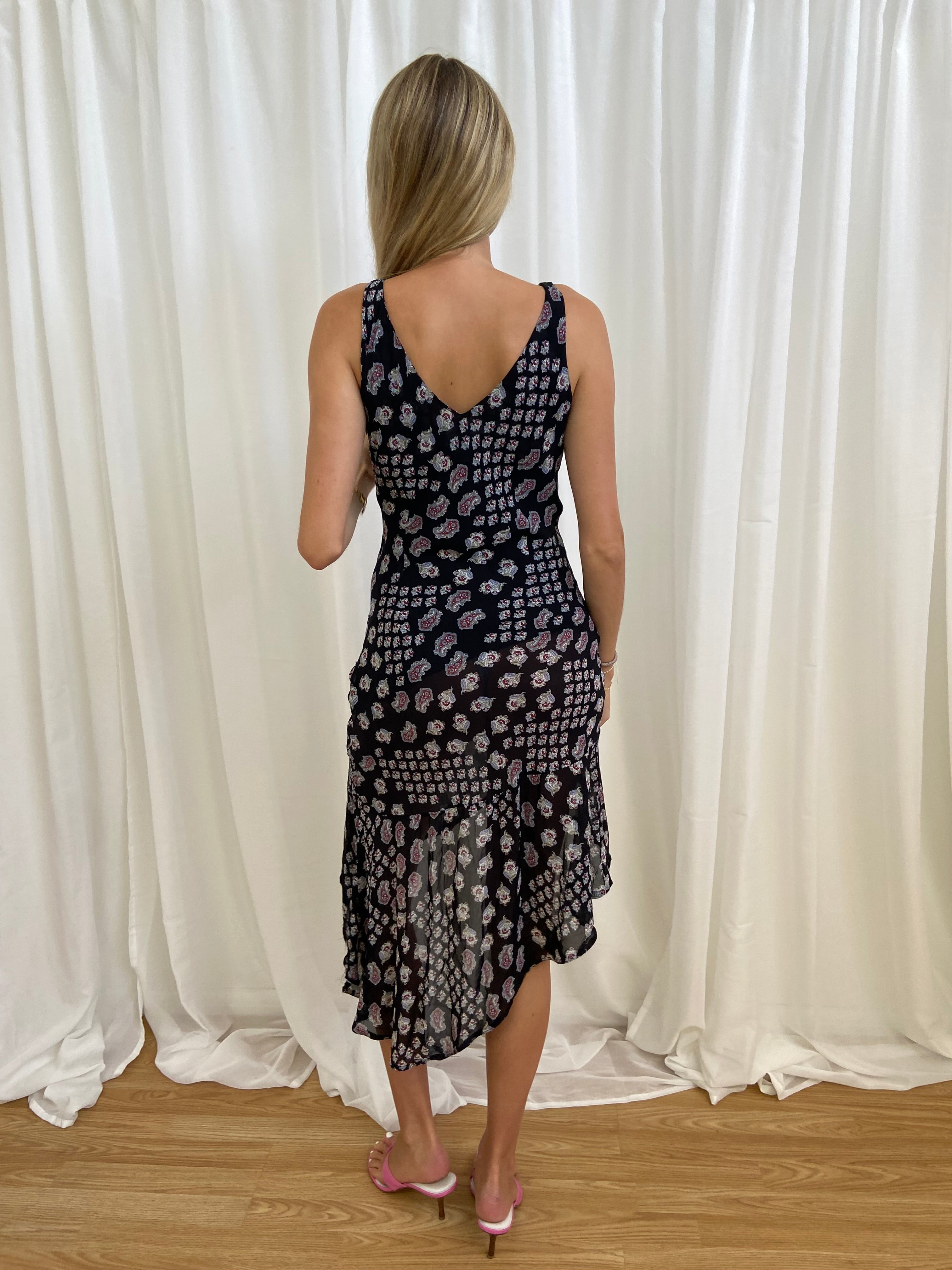 Vintage Asymmetrical Floral Dress - Size S