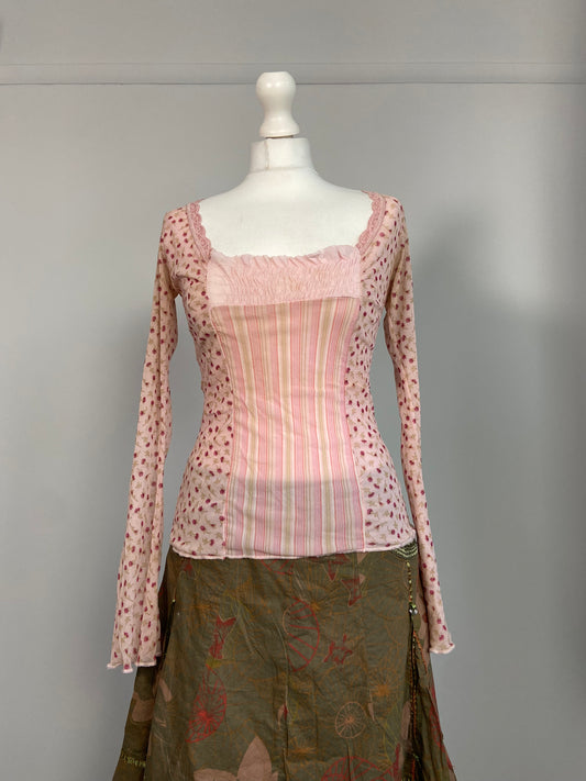 Vintage 00s Mesh Floral Top - Size S