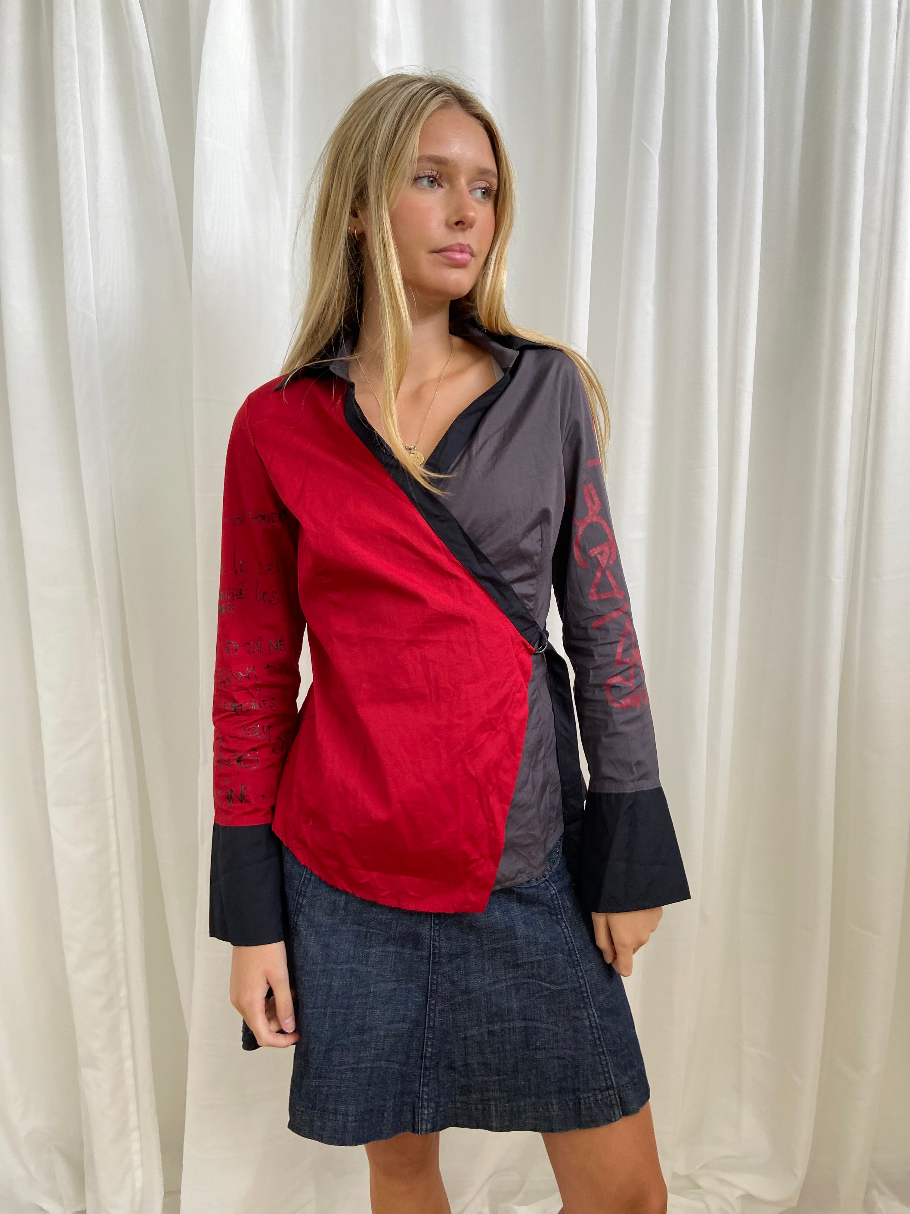 Cop Copine Graphic Print Wrap Shirt - Size M