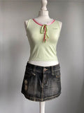 Vintage 00s Lace Trim Vest - Size XS - Funky Cat