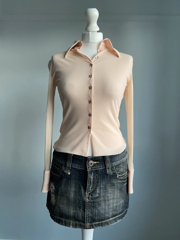 Vintage 00s Pink Mesh Shirt - Size S