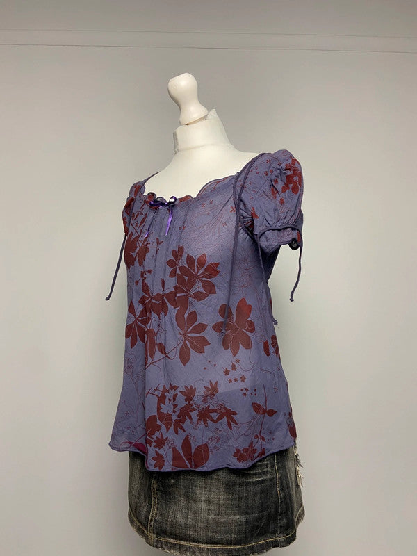 Cop Copine Floral Cup Sleeve Top - Size M - Funky Cat