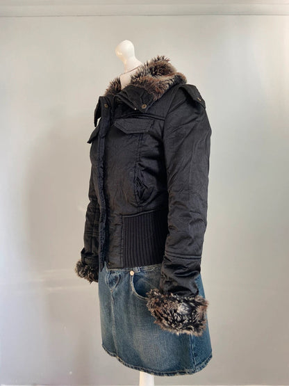 Vintage 00s Faux Fur Trim Puffer Jacket - Size S