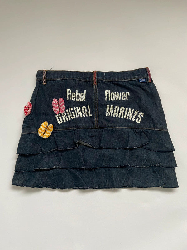 Vintage 00s Ruffled Denim Mini Skirt - Size XS - Funky Cat
