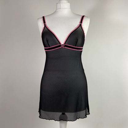 Vintage 90s y2k Lingerie Slip Dress With Pink Hems - Size XS