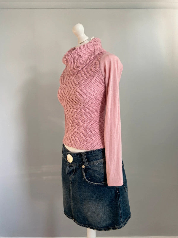 Vintage 00s Roll Neck Knit Top - Size S - Funky Cat
