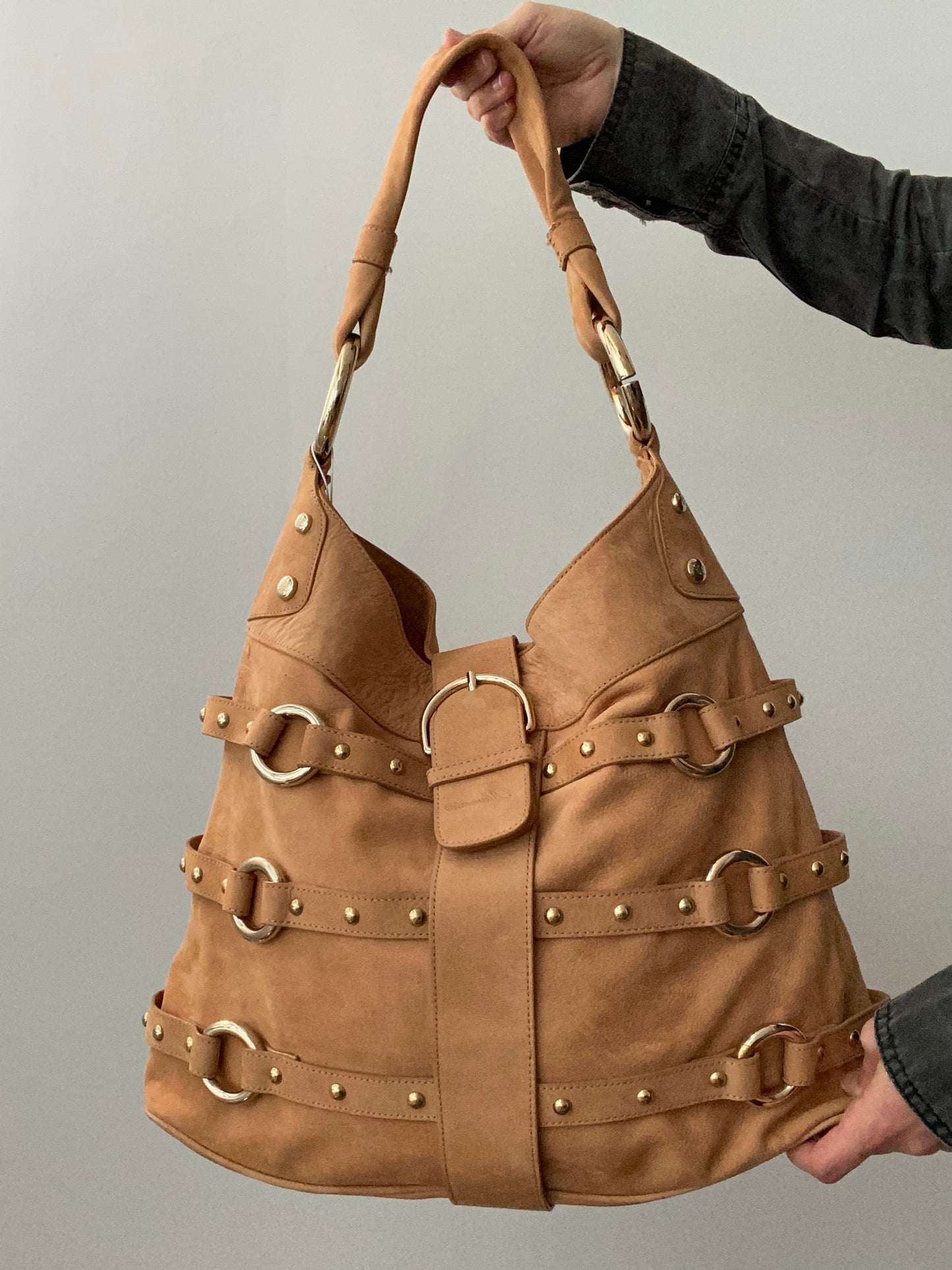 Blumarine Suede Slouchy Studded Buckle Bag - Funky Cat