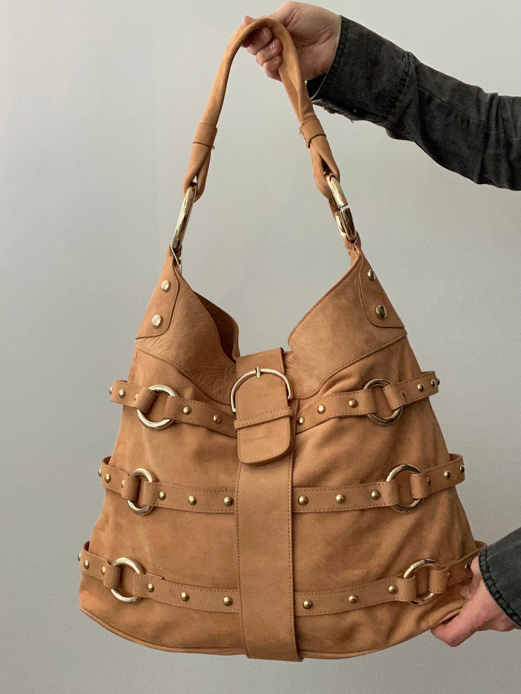 Blumarine Suede Slouchy Studded Buckle Bag - Funky Cat