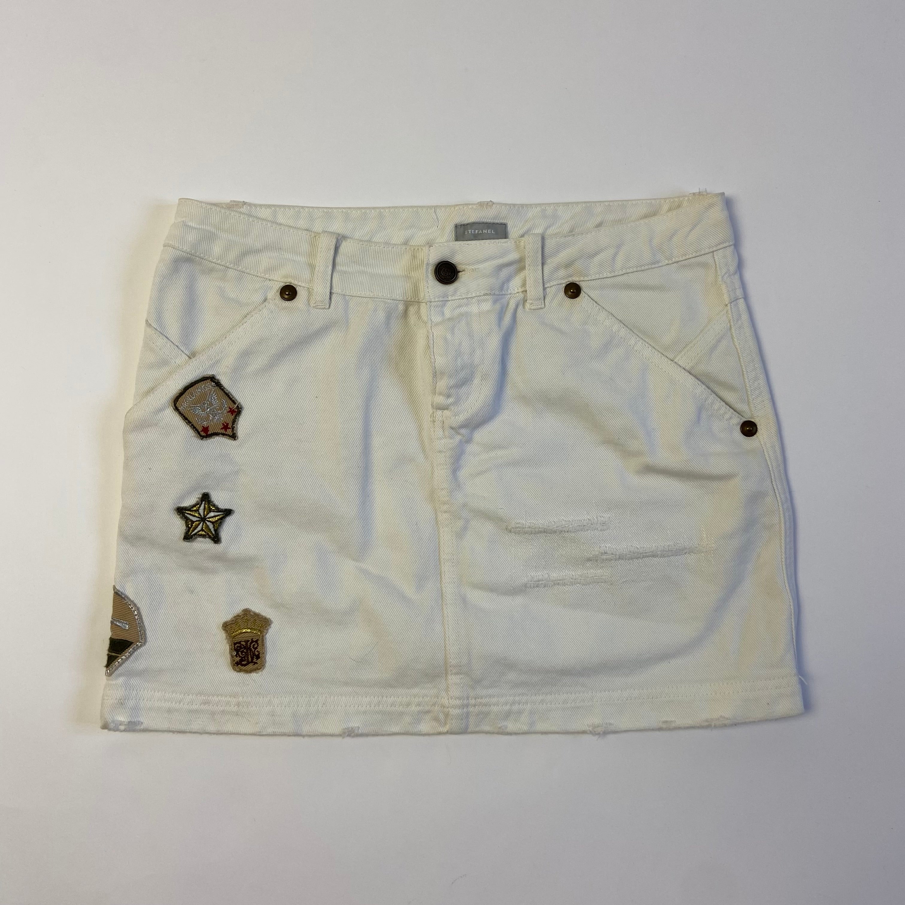 00s White Denim Mini Skirt - Size S/M - Funky Cat