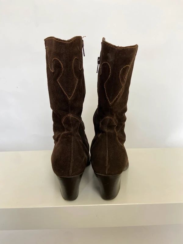 Vintage Boho Suede Cowboy Boots - Size UK 6